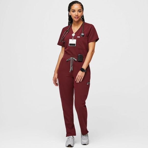 Women's Figs Burgundy, M Catarina top/M high waisted skinny Yola pants - Picture 6 of 6